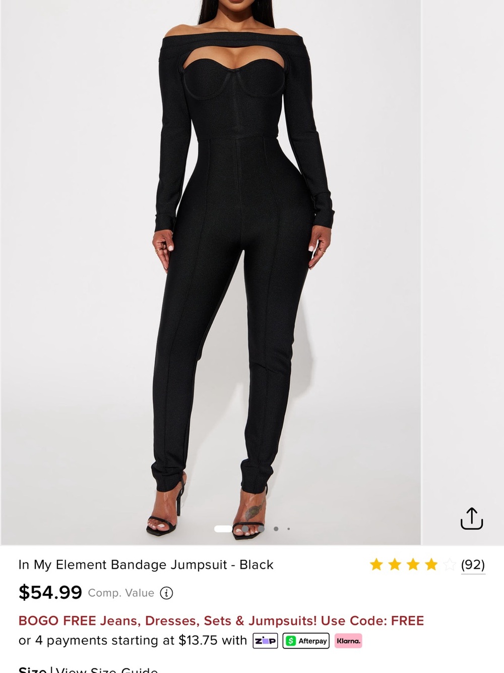 Fashion Nova Black Off-Shoulder Bandage Jumpsuit